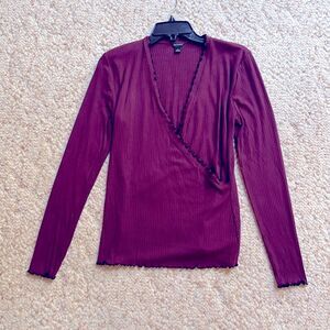 Ann Taylor Size M Burgundy Long Sleeve Women’s Wrap Top